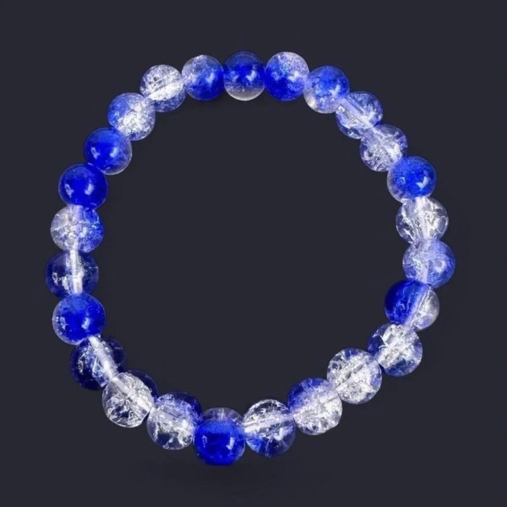 Royal Blue Crackle Glass Bead Bracelet